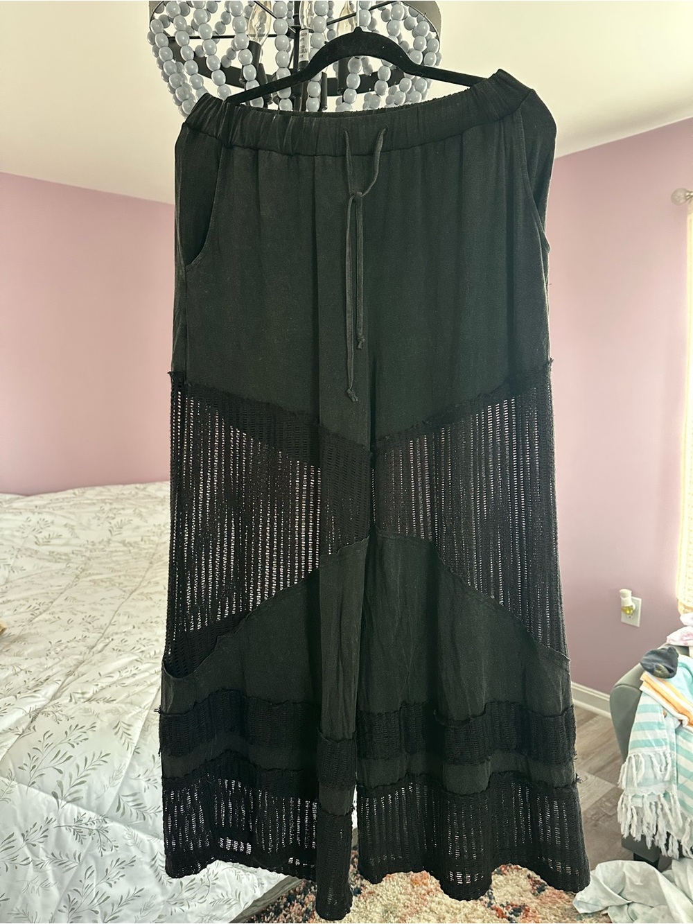 POL Black Crochet-Panel Maxi Skirt